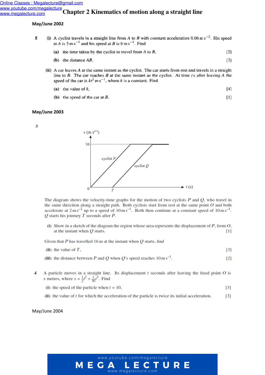 Page 1 of Chapter 2: Kinematics Of Motion Along A Straight Line
