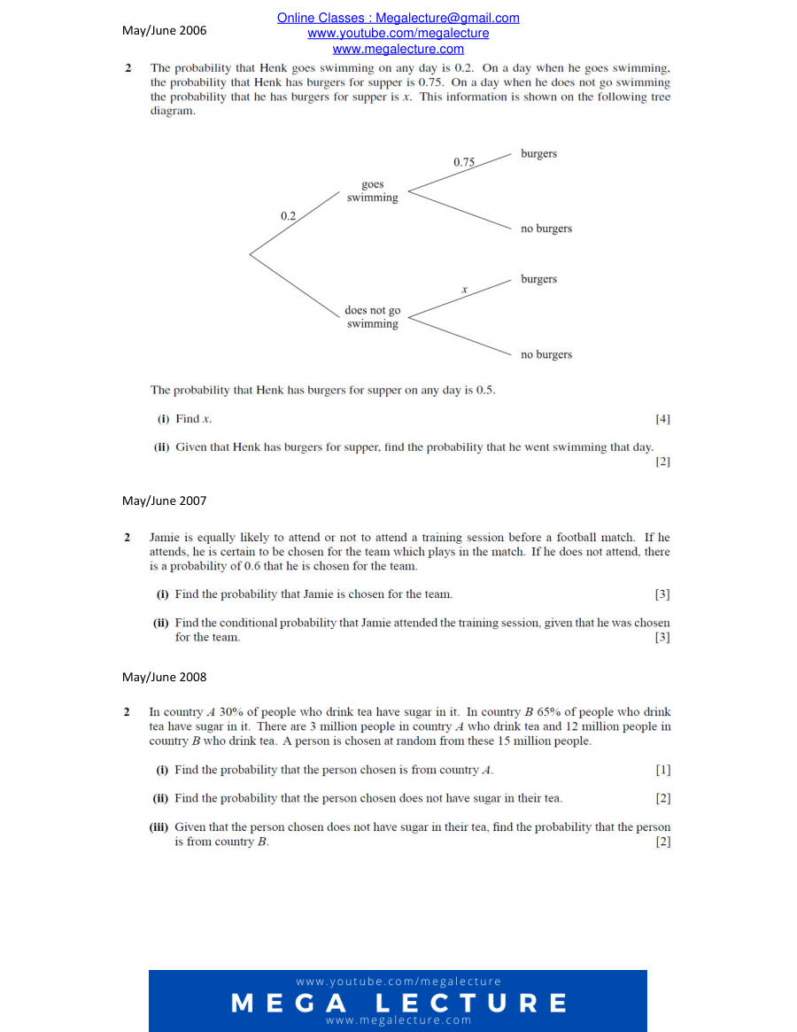 Page 2 of Chapter 3: Probability (Past Years 2002–2010)
