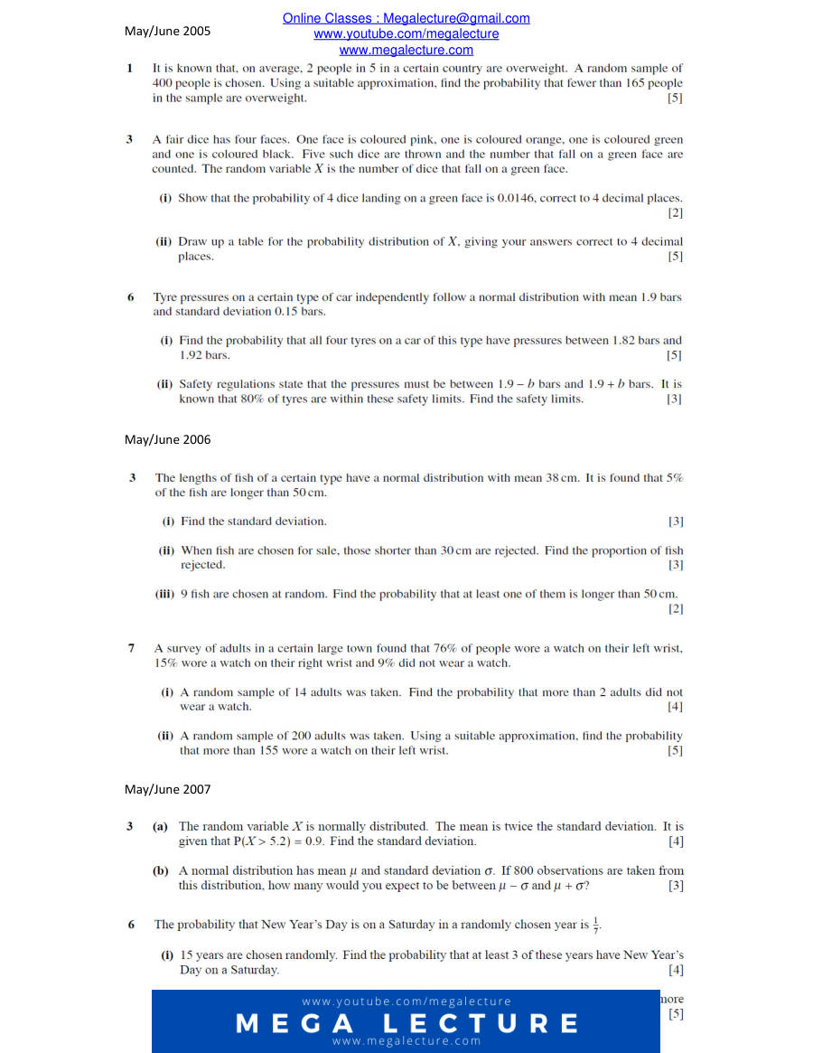 Page 2 of Chapter 5: The Normal Distribution (Past Years 2002–2010)