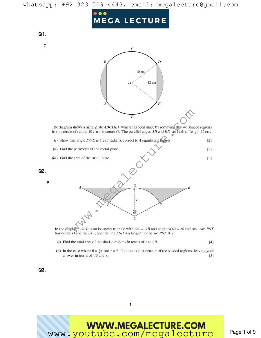 Page 1 of Circular Measure — Questions