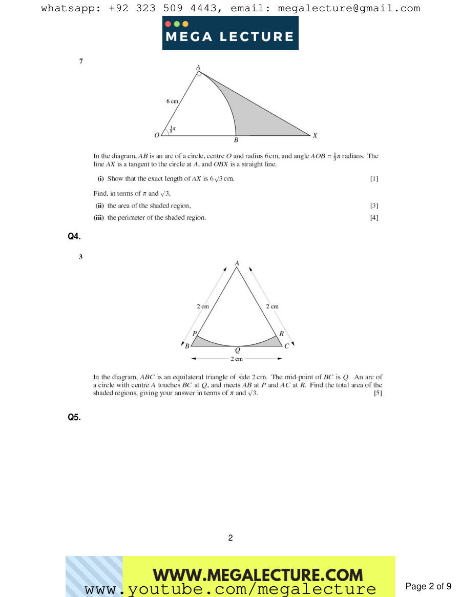 Page 2 of Circular Measure — Questions