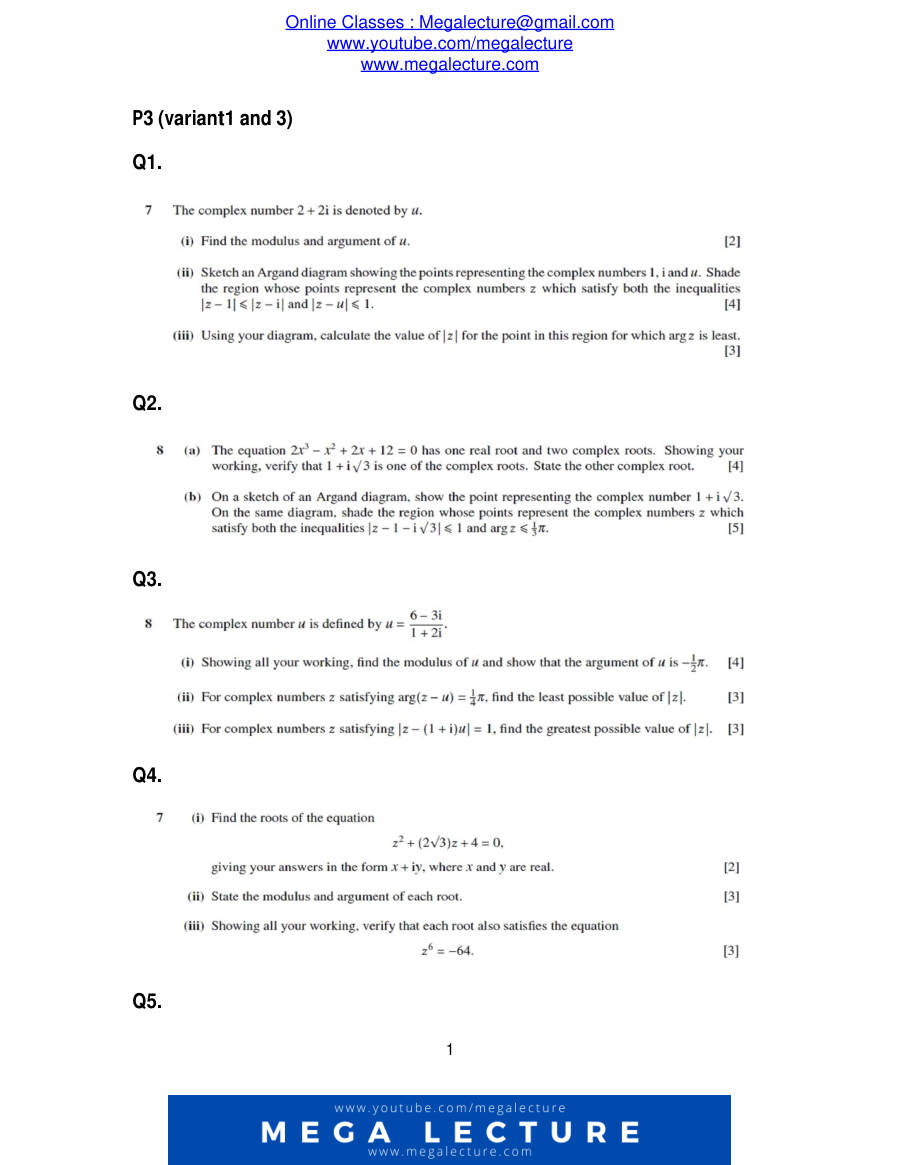 Page 1 of Complex Numbers — Questions