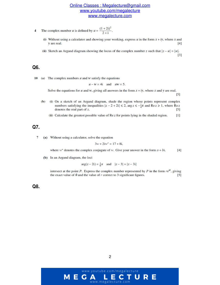 Page 2 of Complex Numbers — Questions