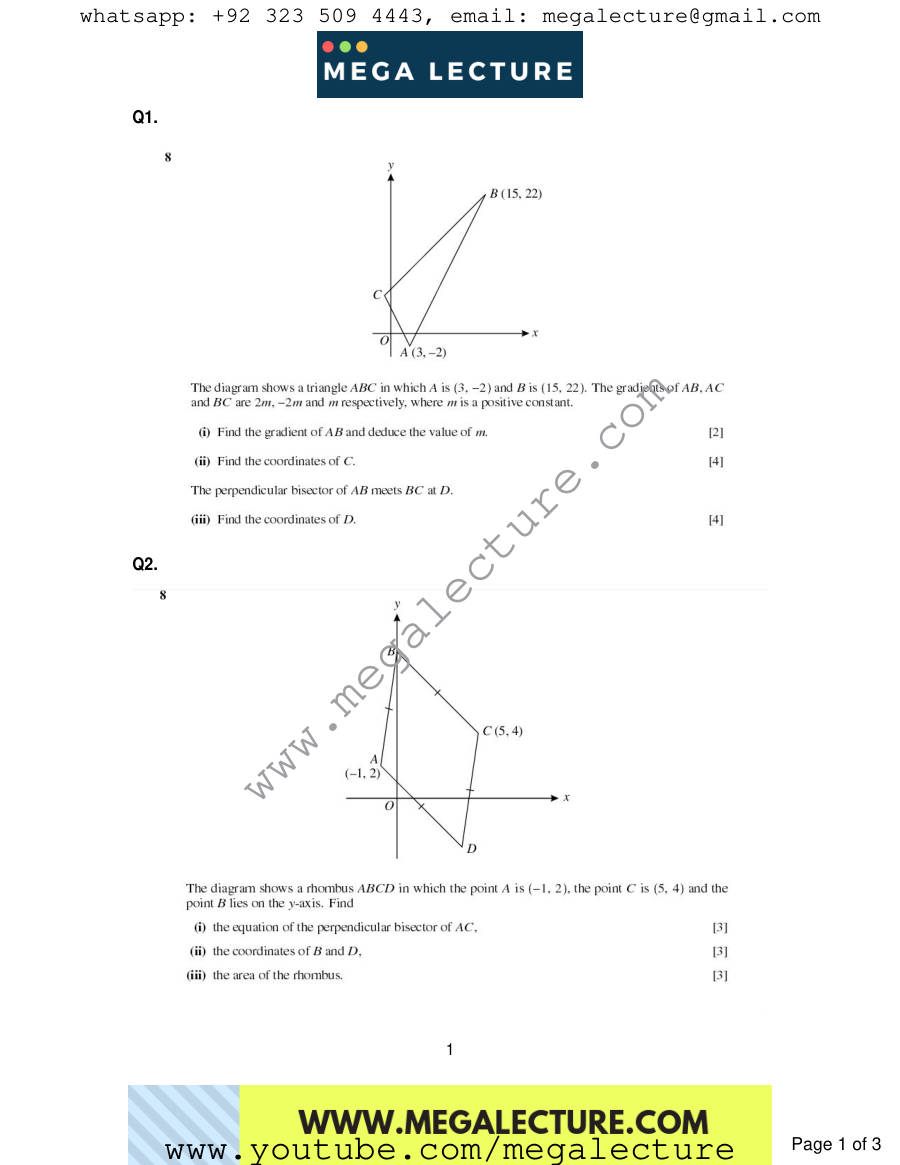 Page 1 of Coordinate Geometry — Questions