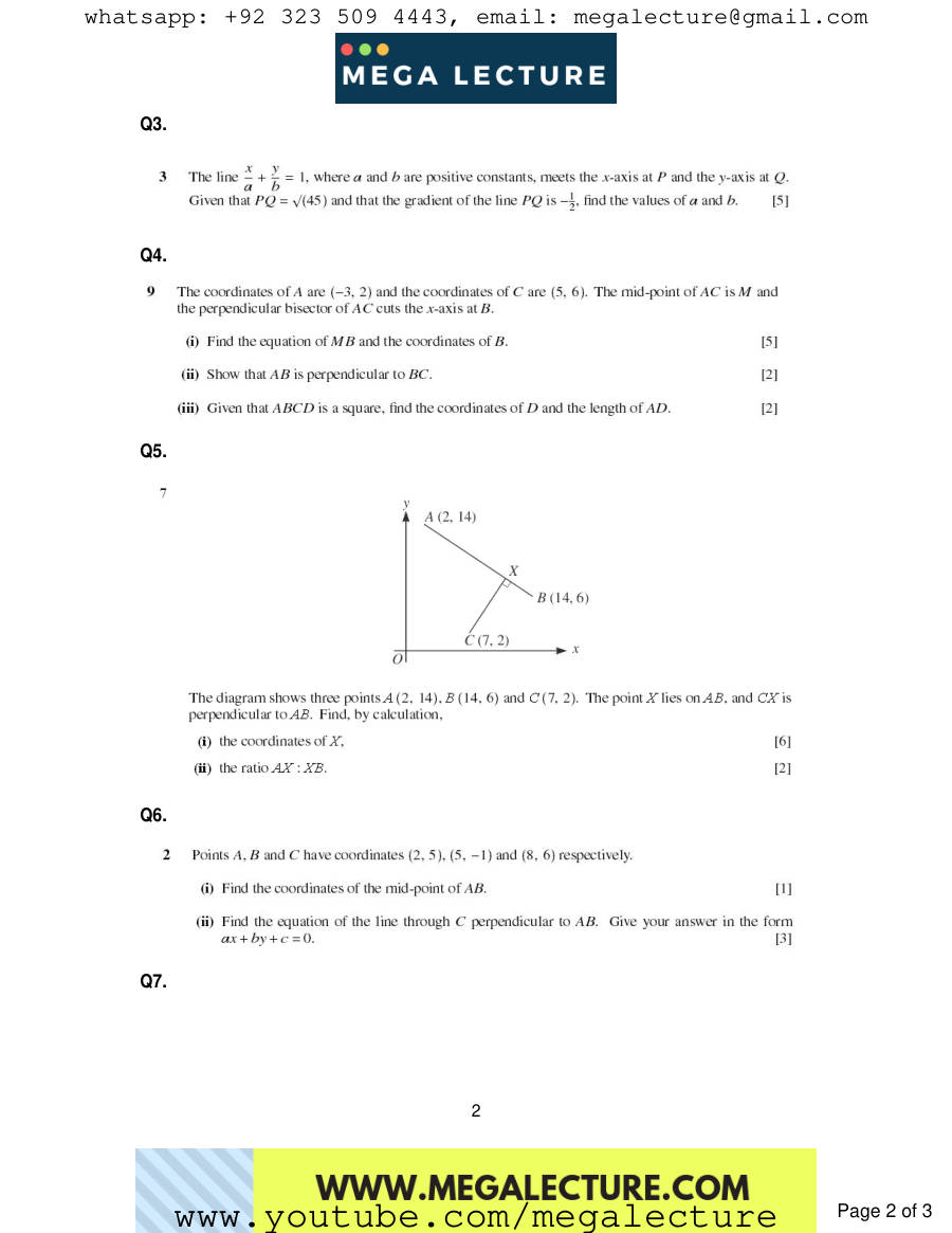 Page 2 of Coordinate Geometry — Questions