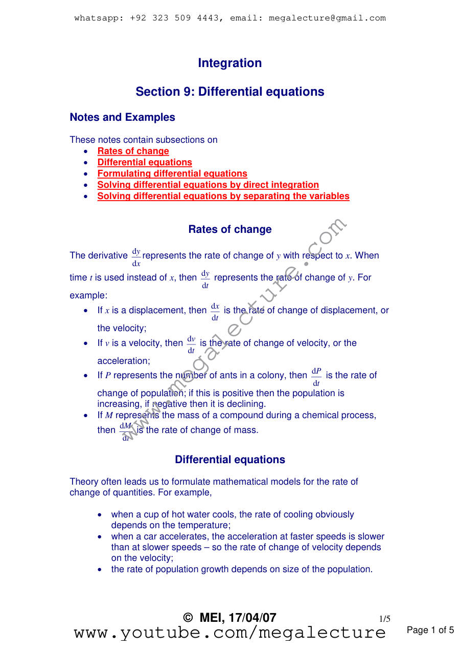 Page 1 of Differential Equations