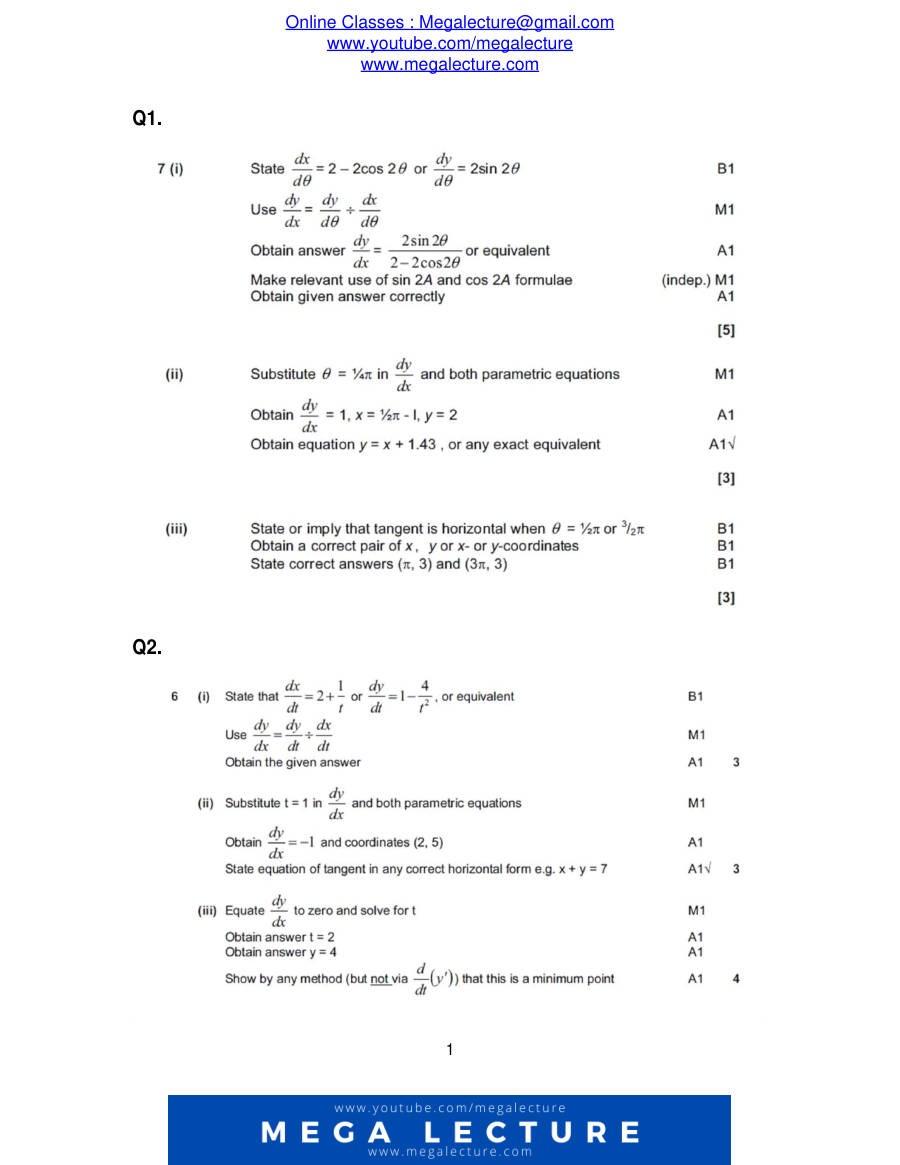 Page 1 of Differentiation — Marking scheme