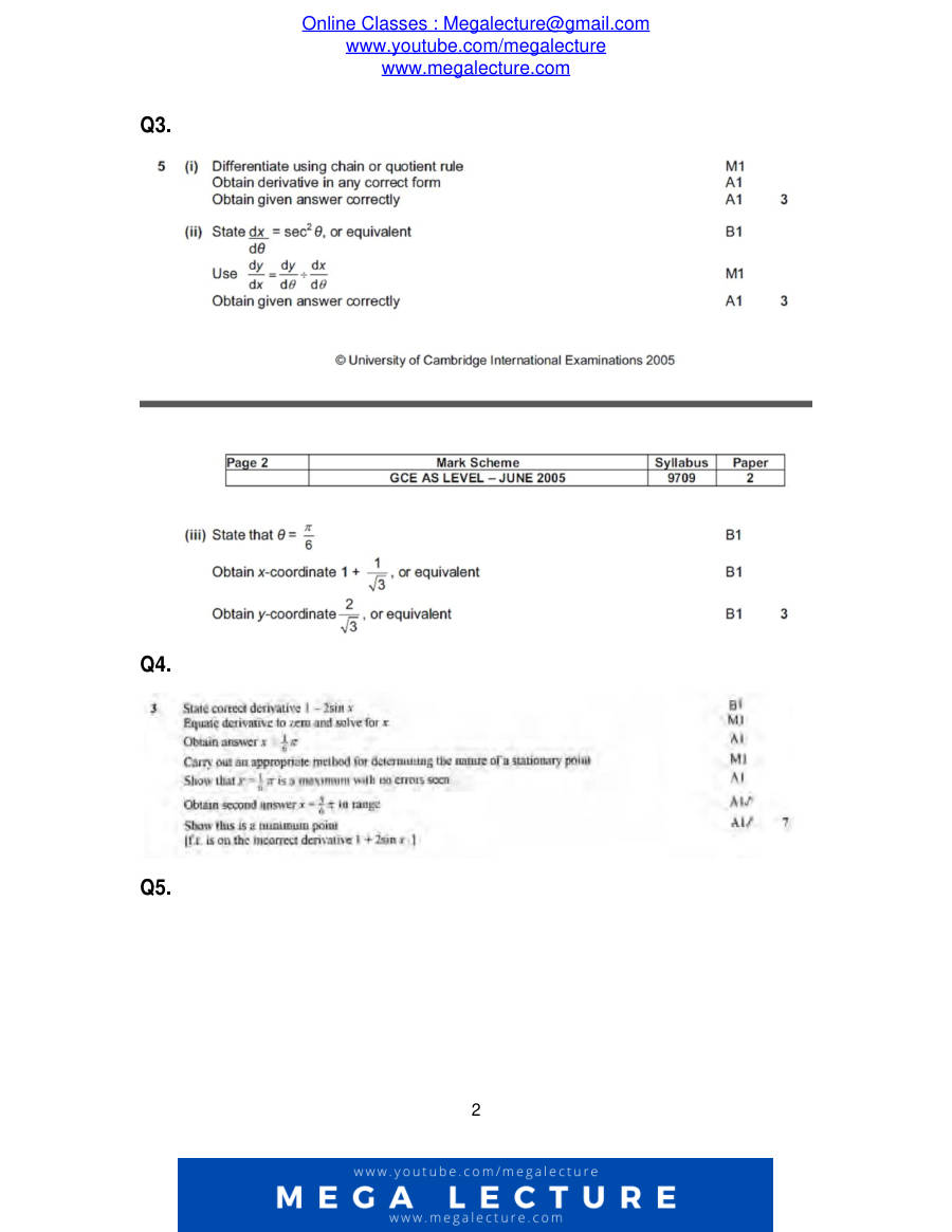 Page 2 of Differentiation — Marking scheme