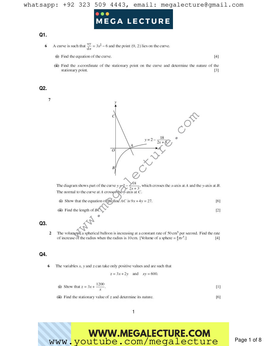 Page 1 of Differentiation — Questions