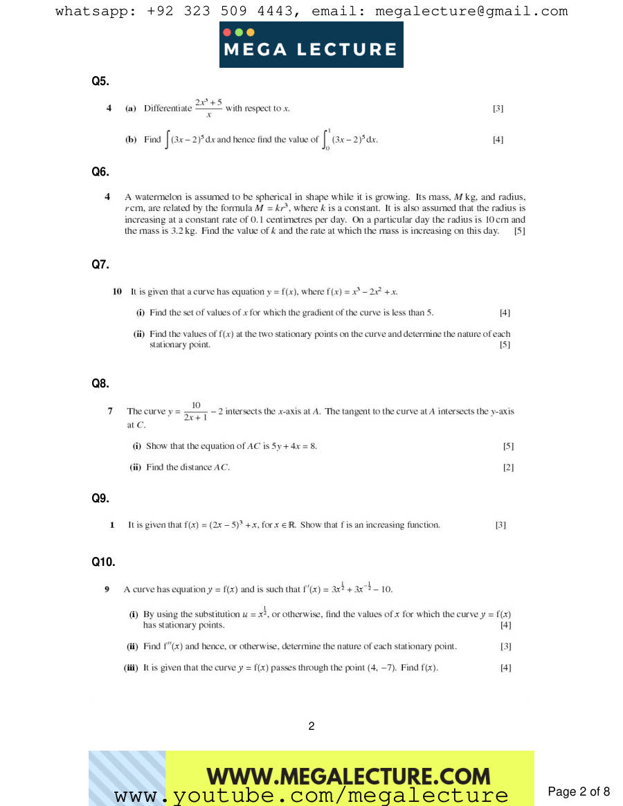 Page 2 of Differentiation — Questions