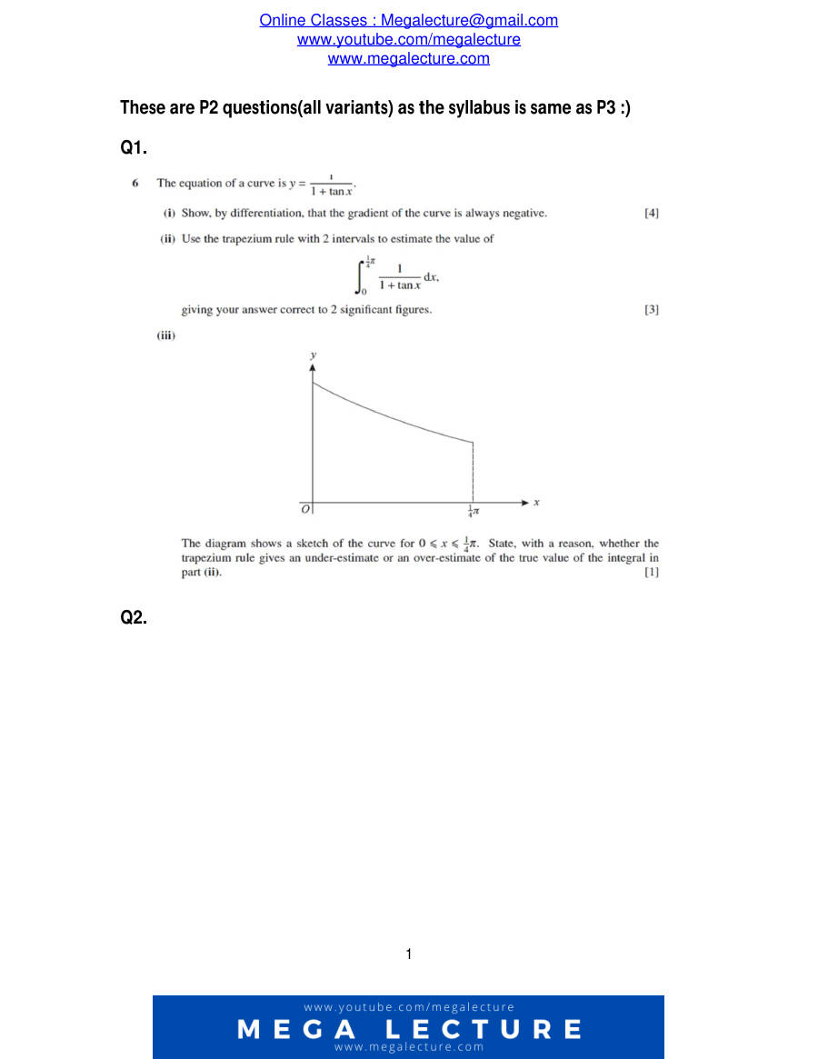 Page 1 of Differentiation And Integration — Questions