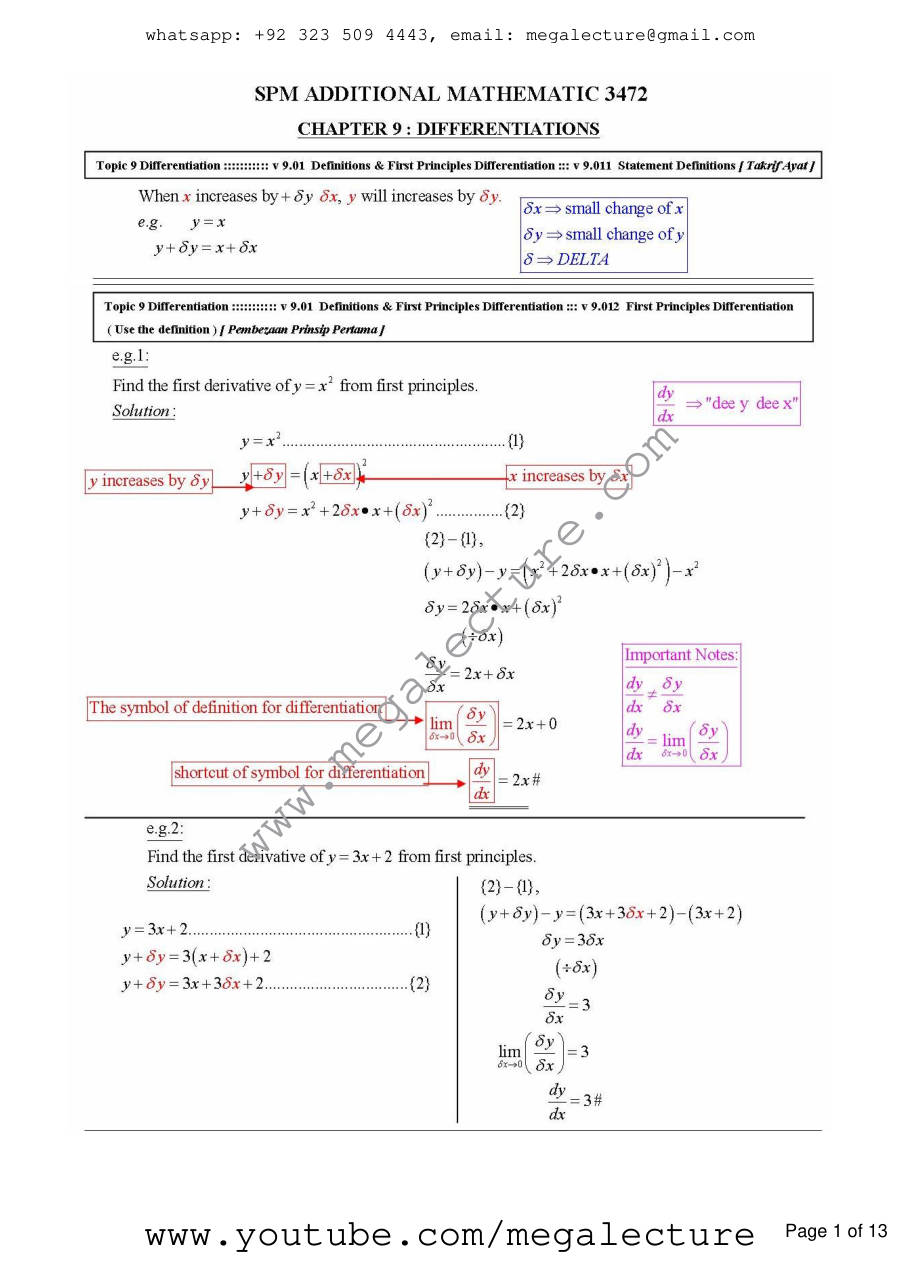 Page 1 of Differentiation Notes