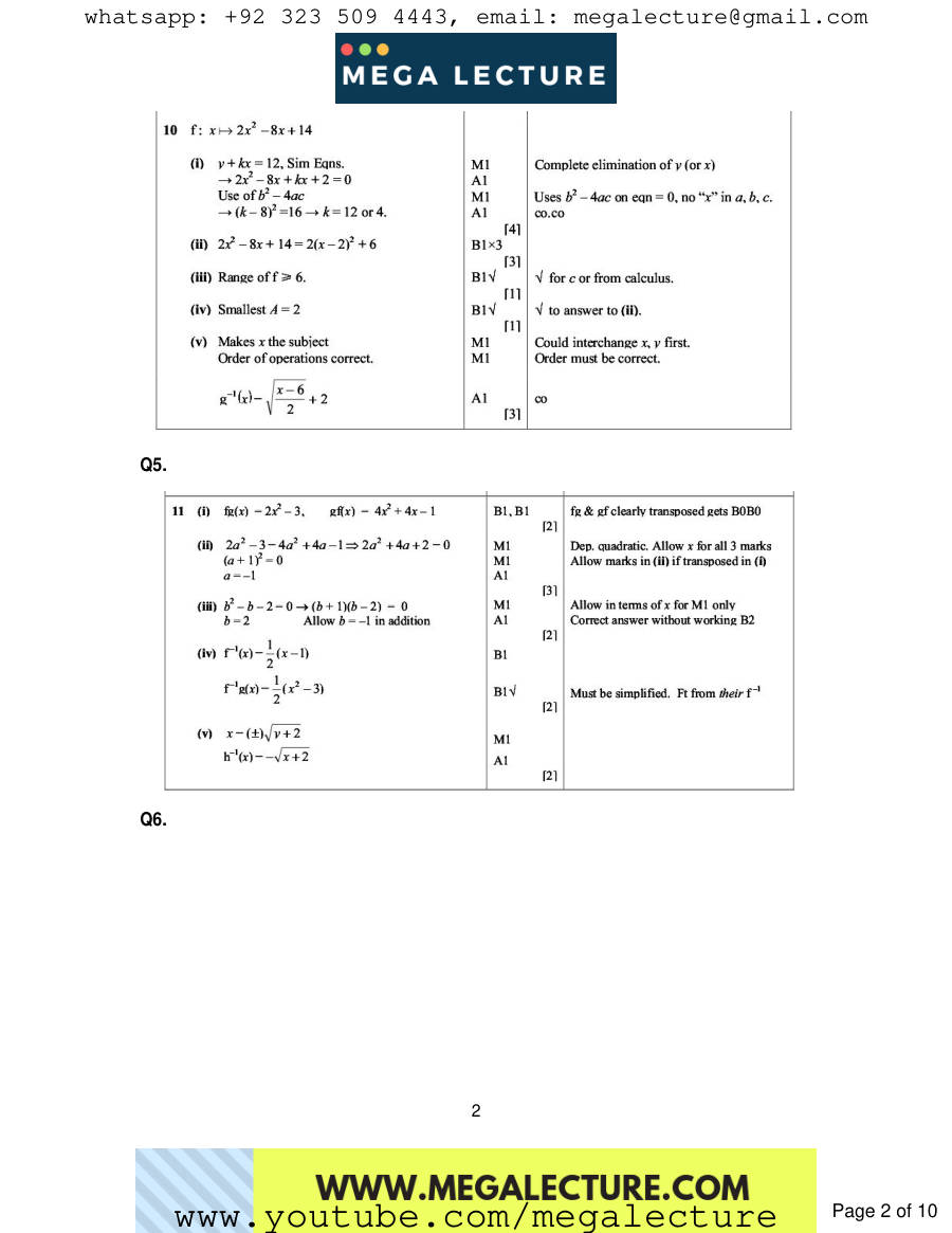 Page 2 of Functions — Marking scheme