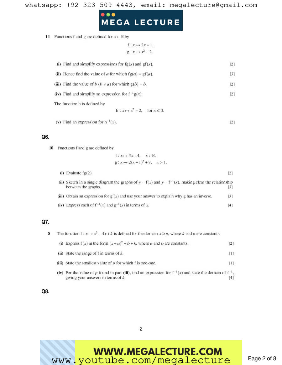 Page 2 of Functions — Questions