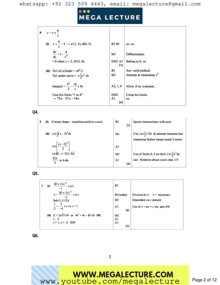 Page 2 of Integration — Marking scheme
