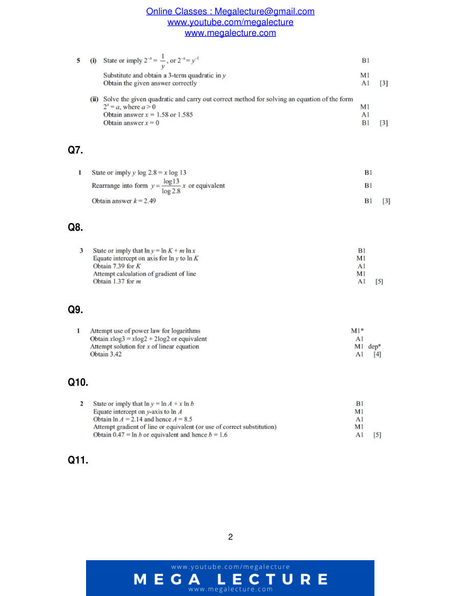 Page 2 of Lo Arithms And Exponential Functions — Marking scheme