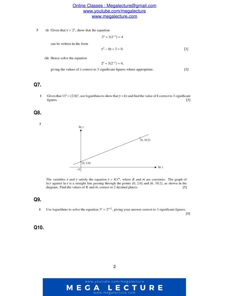Page 2 of Lo Arithms And Exponential Functions — Questions
