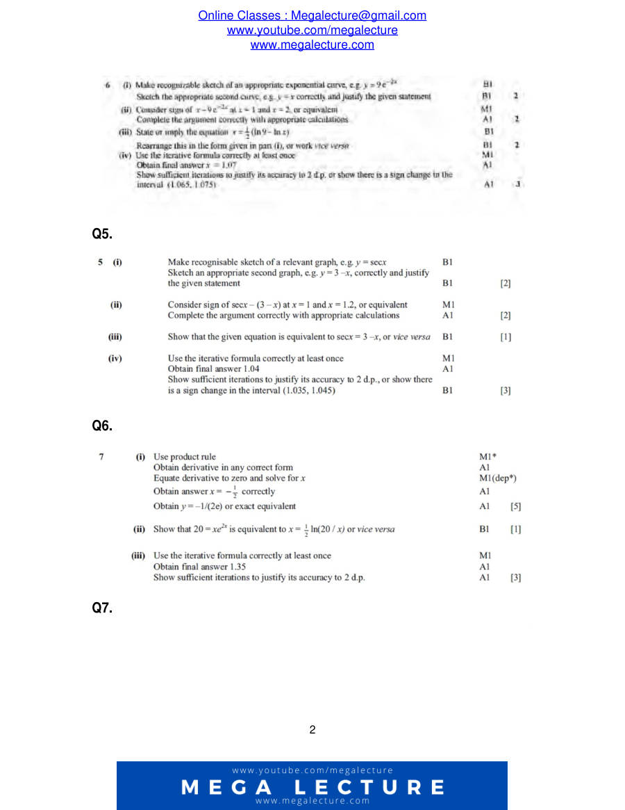 Page 2 of Numerical Solution Of Equations — Marking scheme