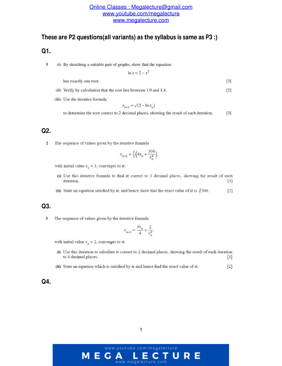 Page 1 of Numerical Solution Of Equations — Questions