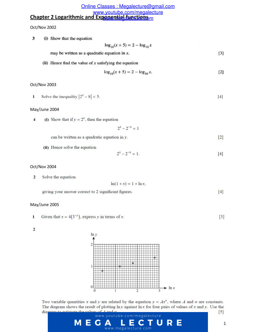 Page 1 of Chapter 2: Logarithmic And Exponential Functions