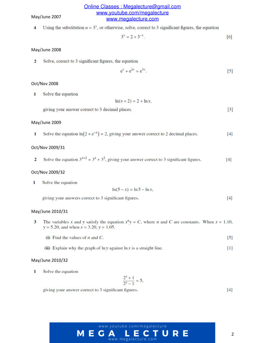 Page 2 of Chapter 2: Logarithmic And Exponential Functions