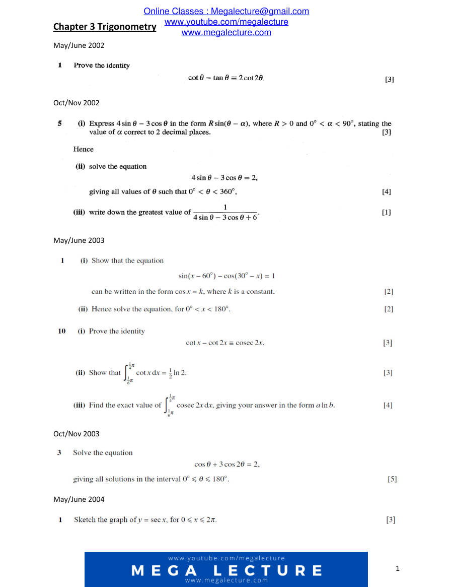 Page 1 of Chapter 3: Trigonometry