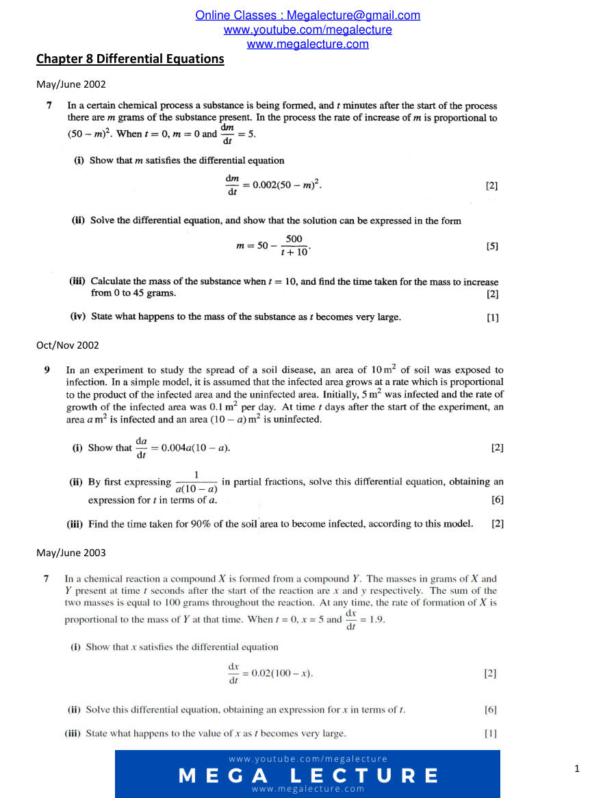 Page 1 of Chapter 8: Differential Equations