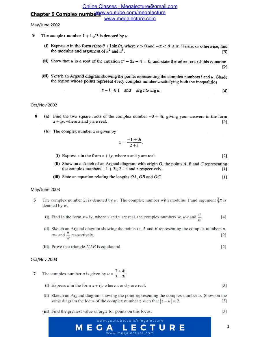 Page 1 of Chapter 9: Complex Numbers