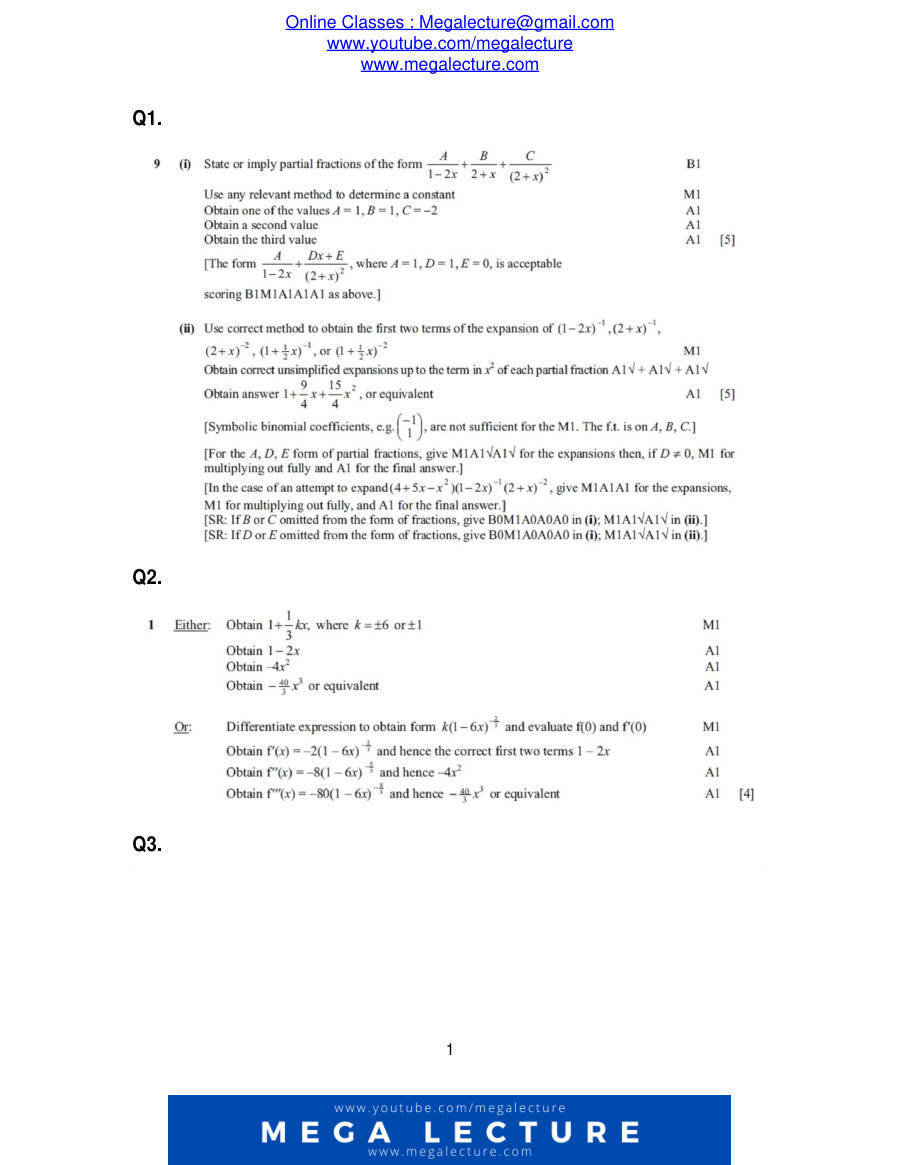 Page 1 of Partial Fractions And Binomial Expansions Ms — Marking scheme