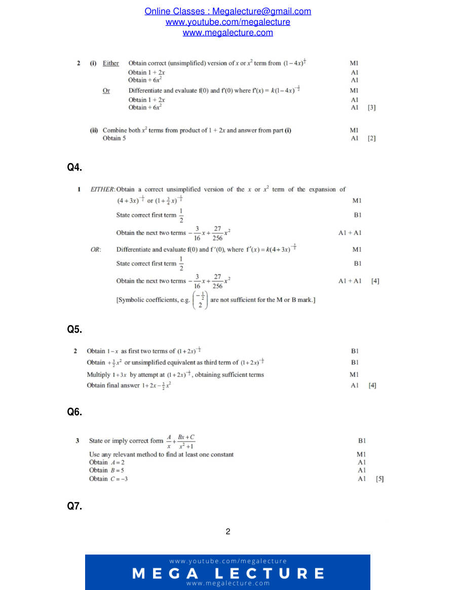 Page 2 of Partial Fractions And Binomial Expansions Ms — Marking scheme