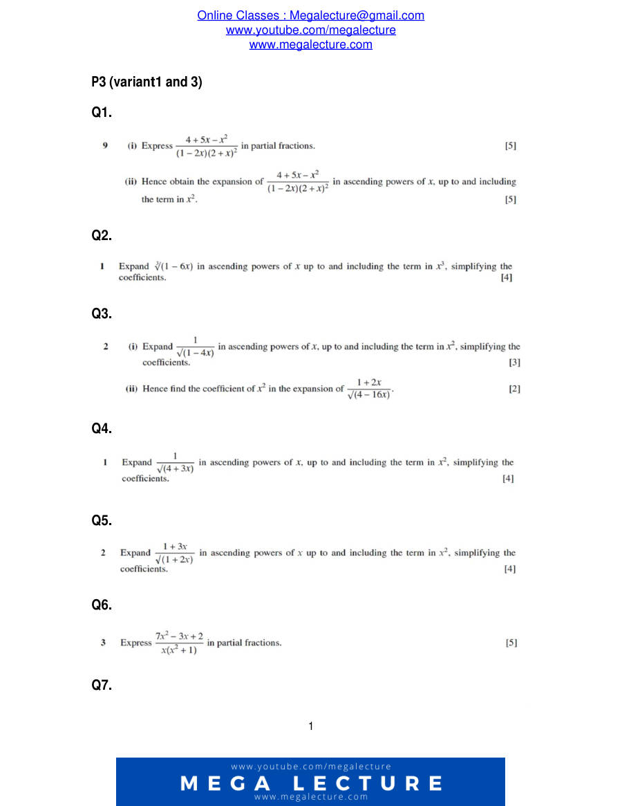 Page 1 of Partial Fractions And Binomial Expansions Qp — Questions