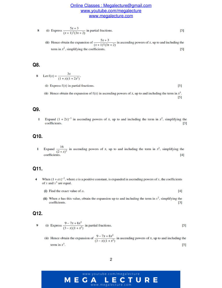 Page 2 of Partial Fractions And Binomial Expansions Qp — Questions