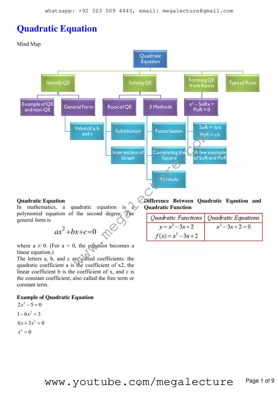 Page 1 of Quadratic Equation