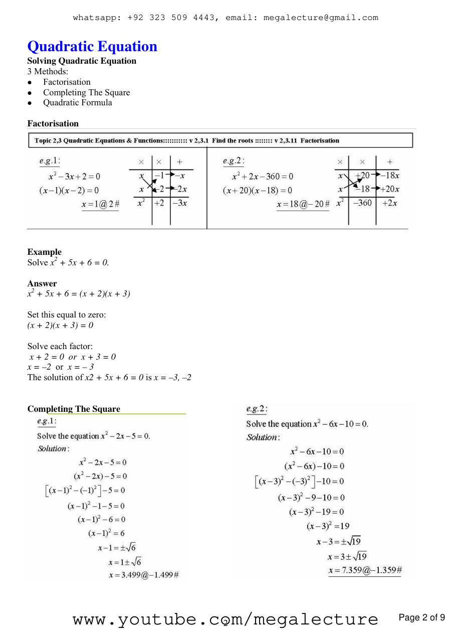 Page 2 of Quadratic Equation