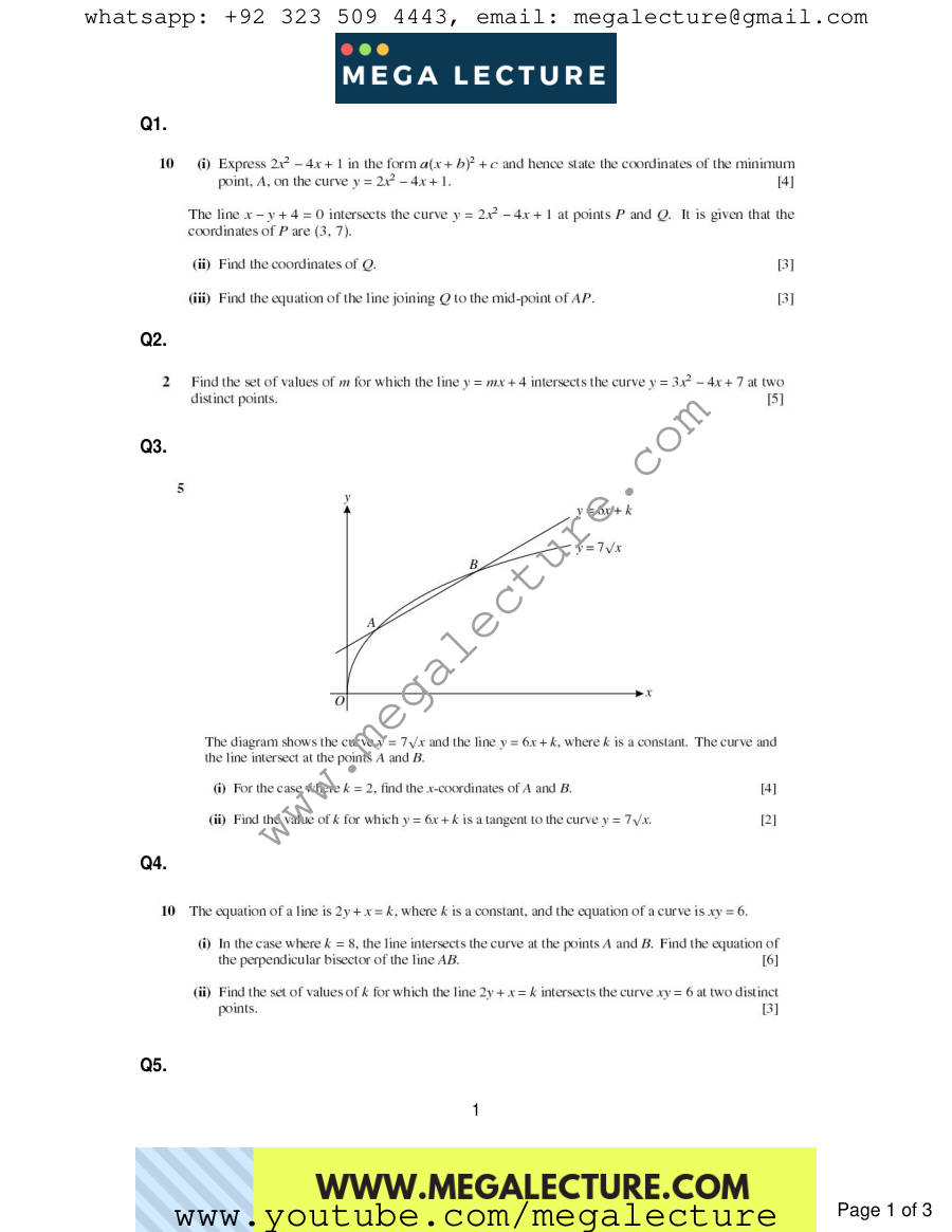 Page 1 of Quadratics — Questions