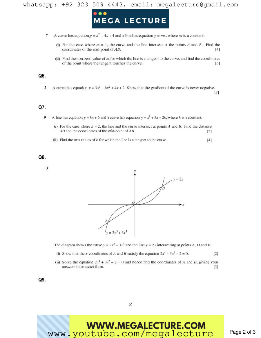 Page 2 of Quadratics — Questions