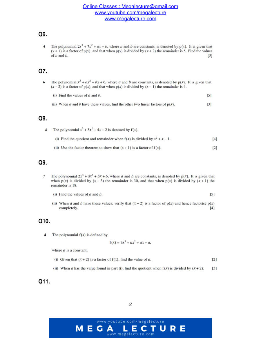 Page 2 of Remainder And Factor Theorem — Questions