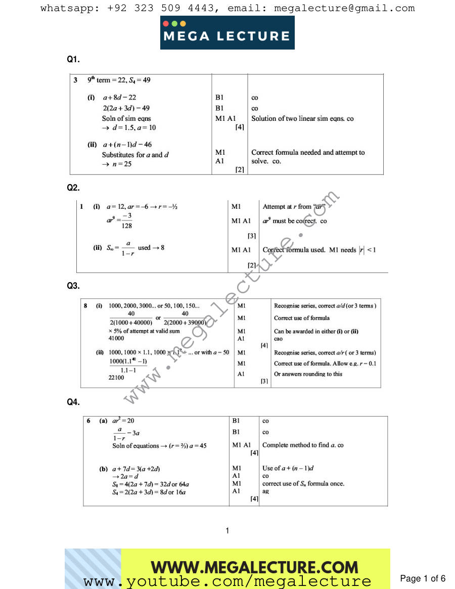 Page 1 of Series — Marking scheme