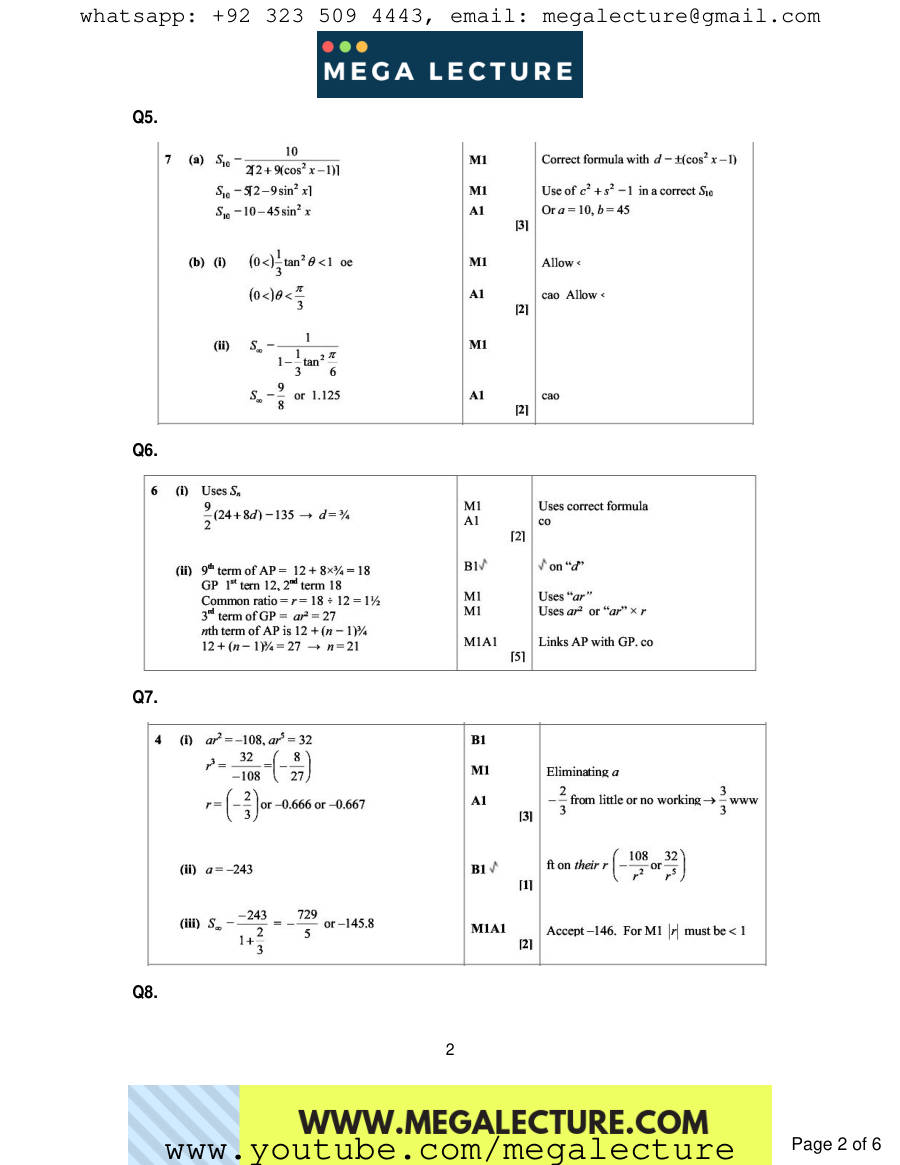 Page 2 of Series — Marking scheme