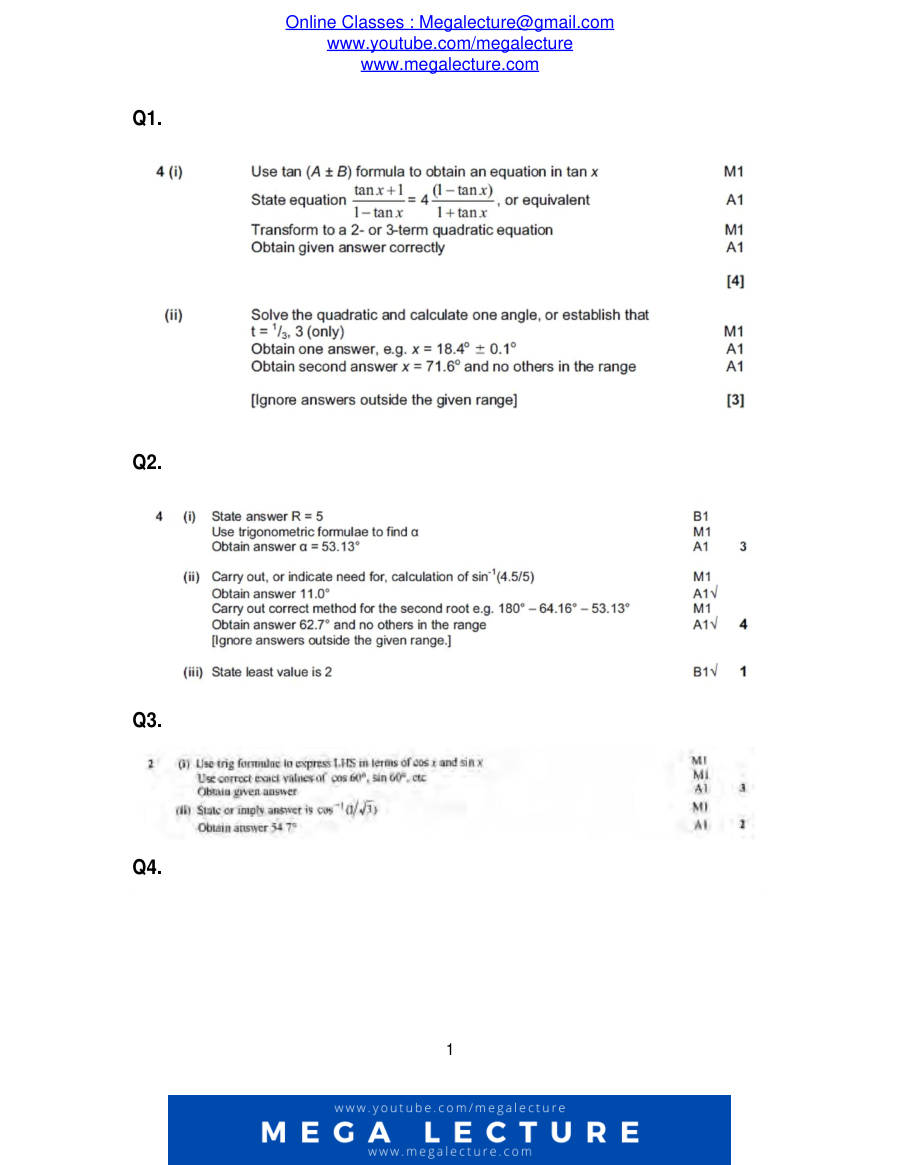 Page 1 of Tri Onometry — Marking scheme