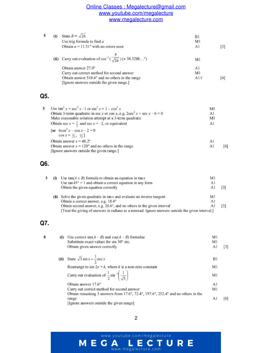 Page 2 of Tri Onometry — Marking scheme