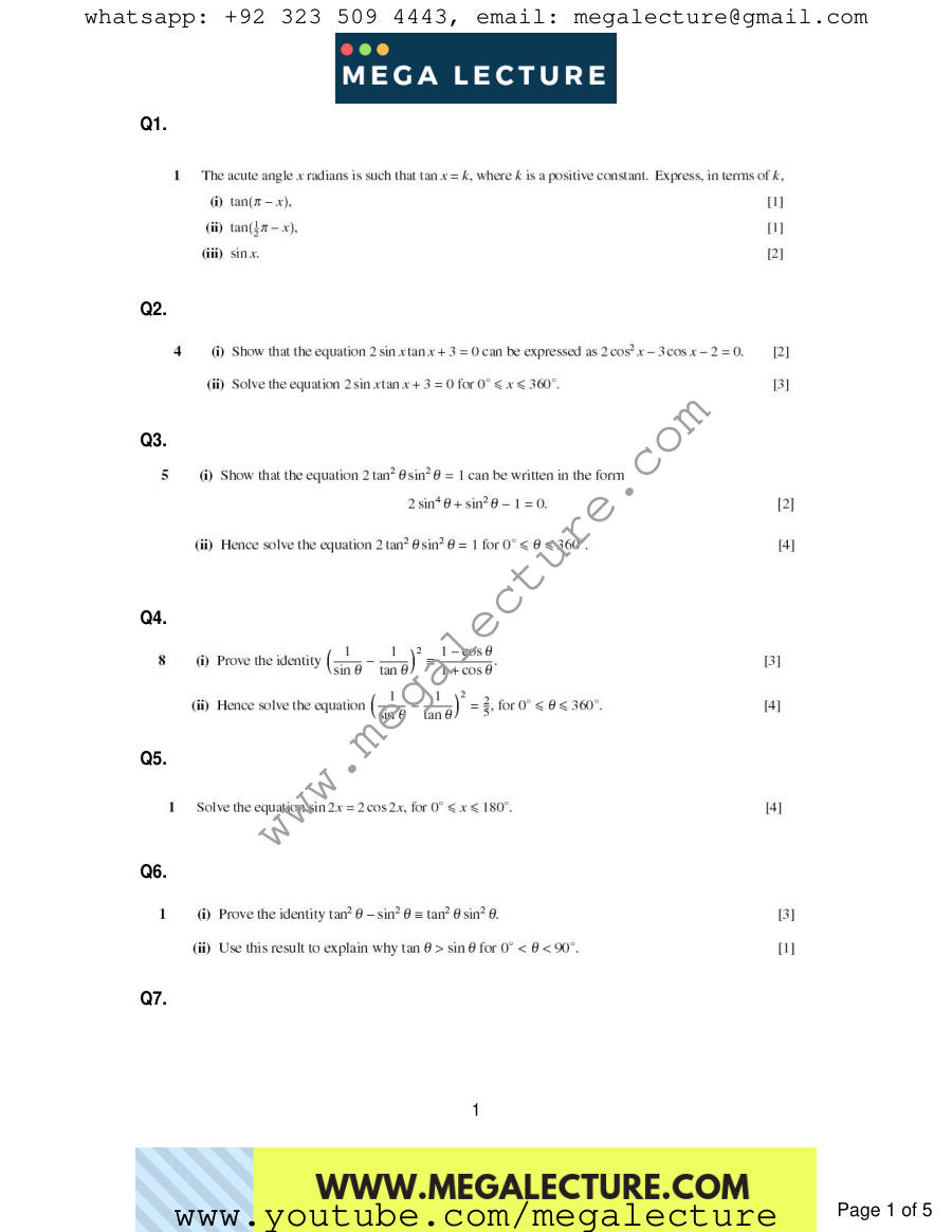 Page 1 of Trigonometry — Questions