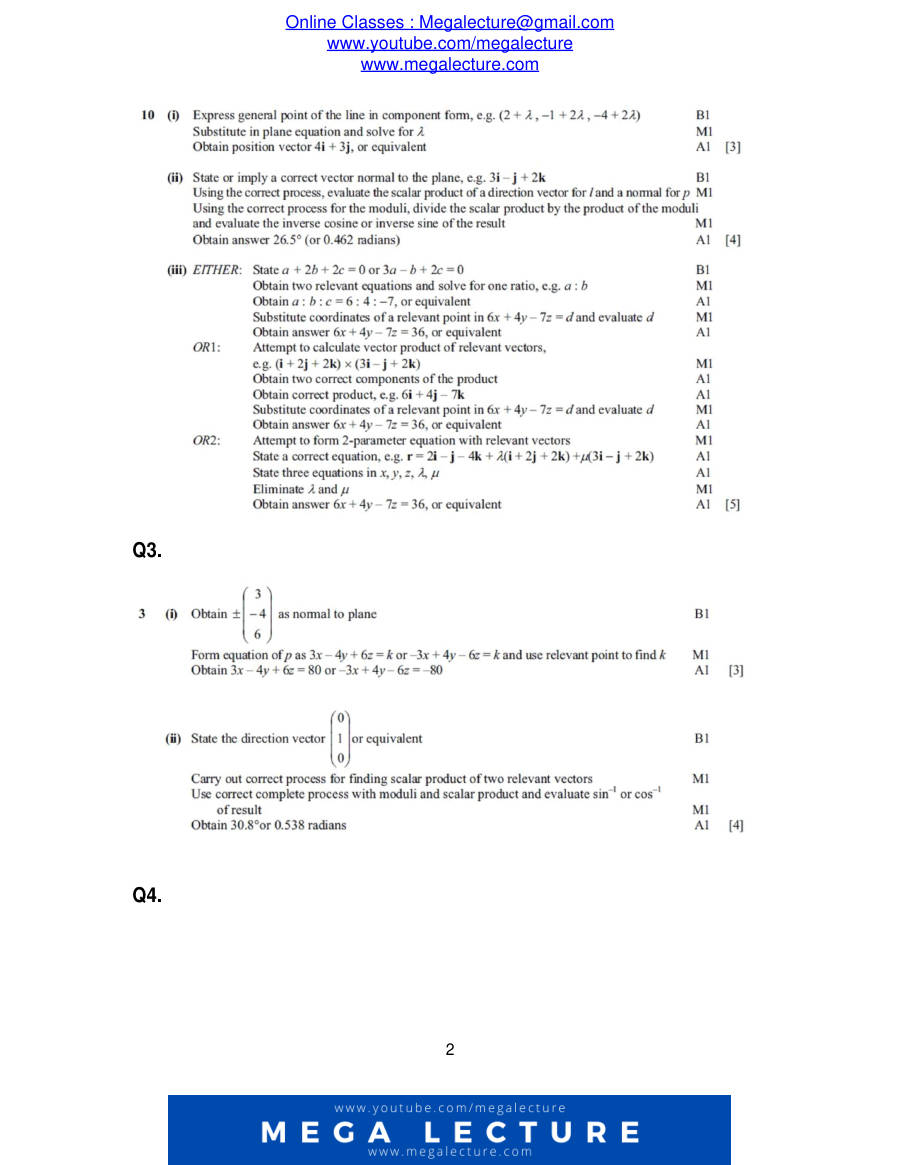 Page 2 of Vectors — Marking scheme