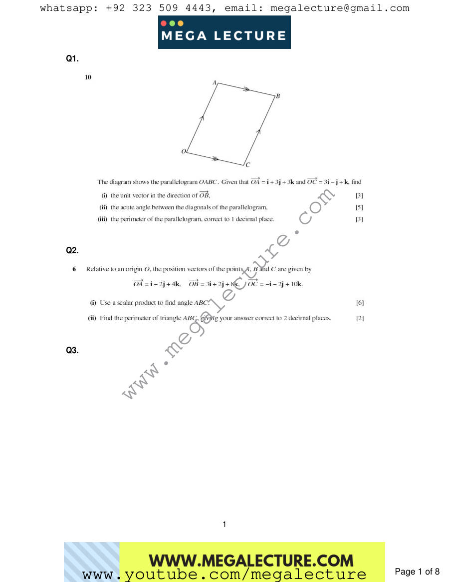 Page 1 of Vectors — Questions