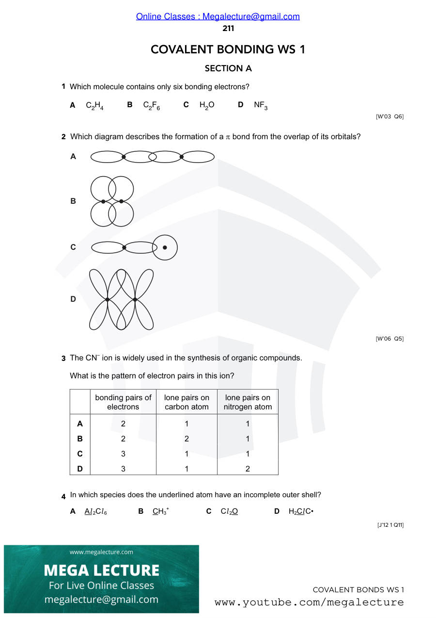 Page 1 of Covalent Bonds — Worksheet