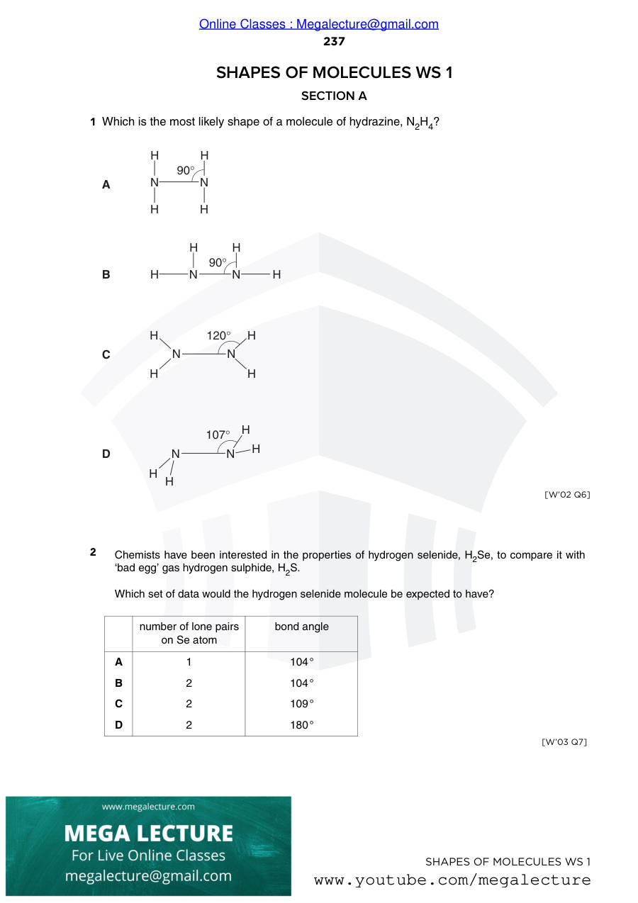 Page 1 of Shapes Of Molecules — Worksheet