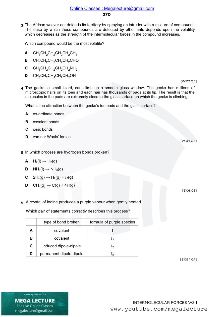 Page 2 of Intermolecular Forces — Worksheet