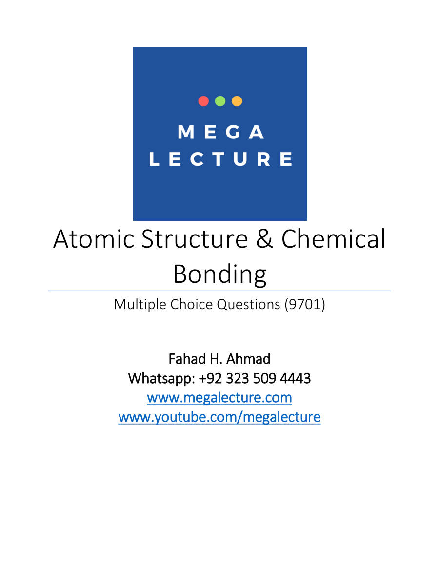Page 1 of Atomic Structure And Chemical Bonding — MCQs
