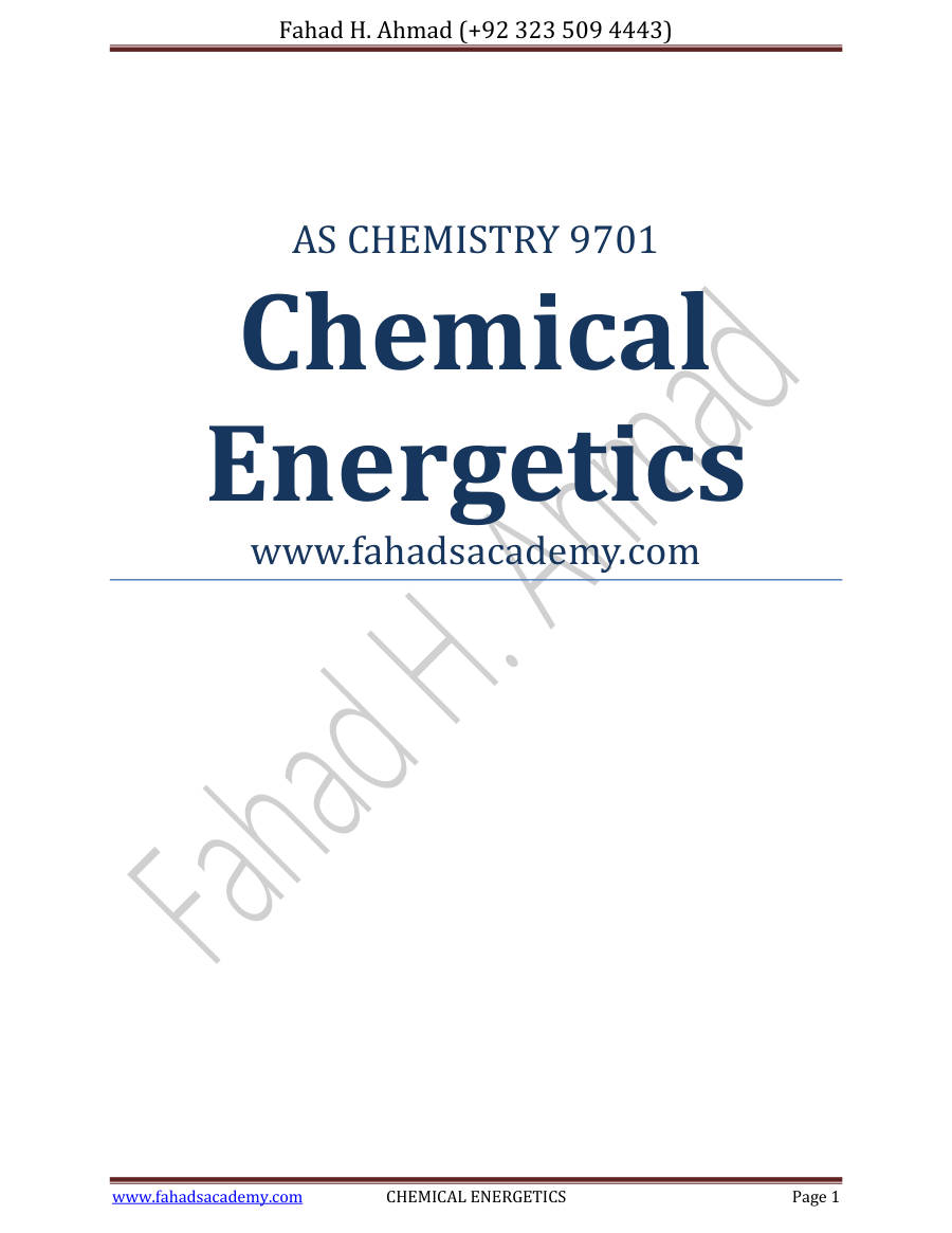 Page 1 of Chemical Energetics — Marking scheme