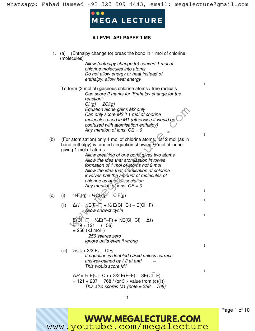 Page 1 of Marking scheme